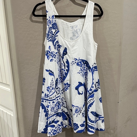 Maeve White and Blue Patterned Mini Dress - Picture 2 of 5